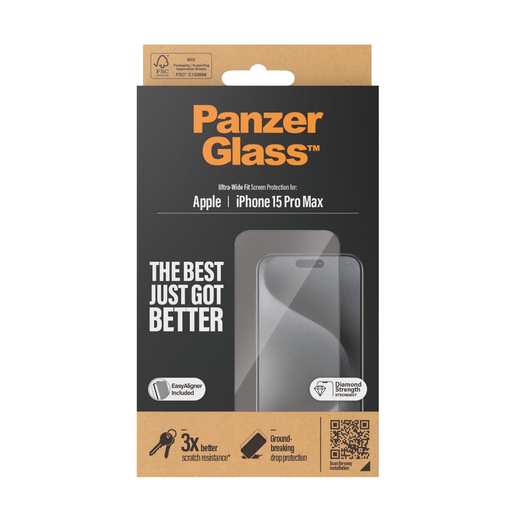 PanzerGlass® Screen Protector iPhone 15 Pro Max | Ultra-Wide Fit w. EasyAligner
